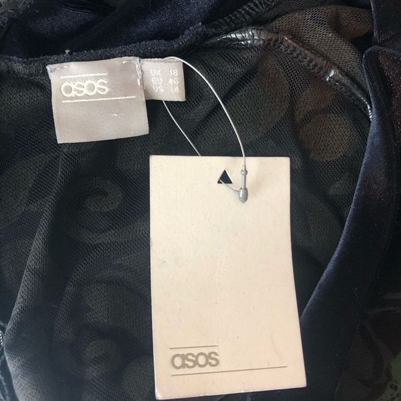 ASOS Velvet & Lace Navy Black Long Sleeve Bodycon Mini Dress size 14 NWT - Picture 9 of 13